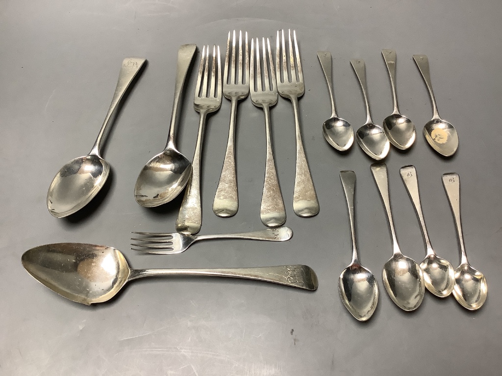 A mixed collection of Old English pattern silver flatware, Georgian and later, approximately 19.5cm